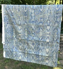 VTG P Kaufmann PAISLEY Moire Stripe Blue Green Brown Cotton Fabric 55”x6 YDS USA