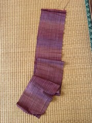 Japanese Vintage Indigo Kasuri Tsumugi Kimono Fabric Silk Pink Check pattern
