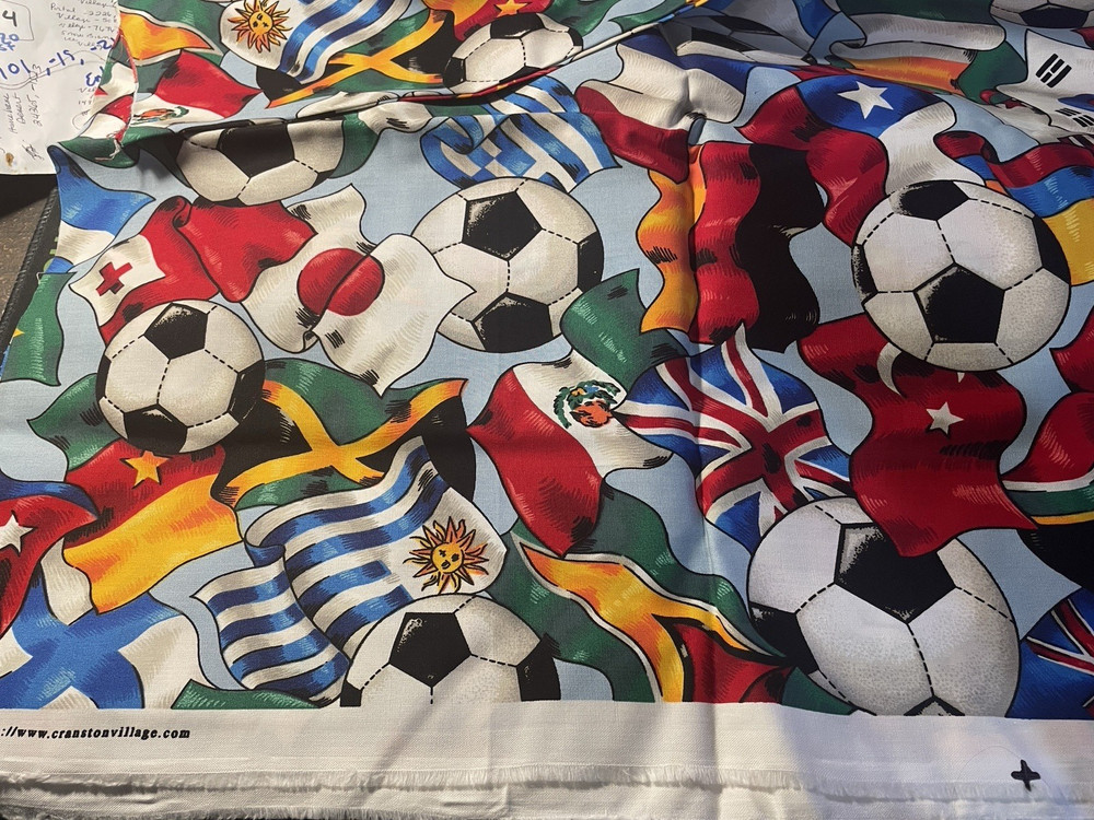 Cranston Printworks Country Flags & Soccer/Footballs Tossed 1- 1/4 Yds 45″ Wide