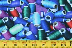 By 1/2 Yd, Packed Green Red Blue Thread-Spools Quilt Cotton/Jo-Ann/Sewing,P5385