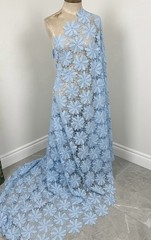 2.5 Yard Blue Cutout Embroidered Lace Fabric 50” Width