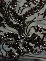 Erin BLACK Flowers and Leaves Sequins on Mesh Lace Fabric by the Yard – 10063