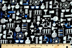BTY:GLOW IN THE DARK SCIENCE LAB*FACE MASKS*ON BLACK 100% COTTON FLANNEL FABRIC