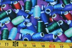 By 1/2 Yd, Packed Green Red Blue Thread-Spools Quilt Cotton/Jo-Ann/Sewing,P5385