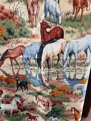 Equestrian Fabric Panel Scrap 80L X 45W Country Meadow River Wild Horses & Foal
