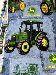 John Deere Tractors Blue Denim Patch Fabric 1+ yd Preowned Hemmed