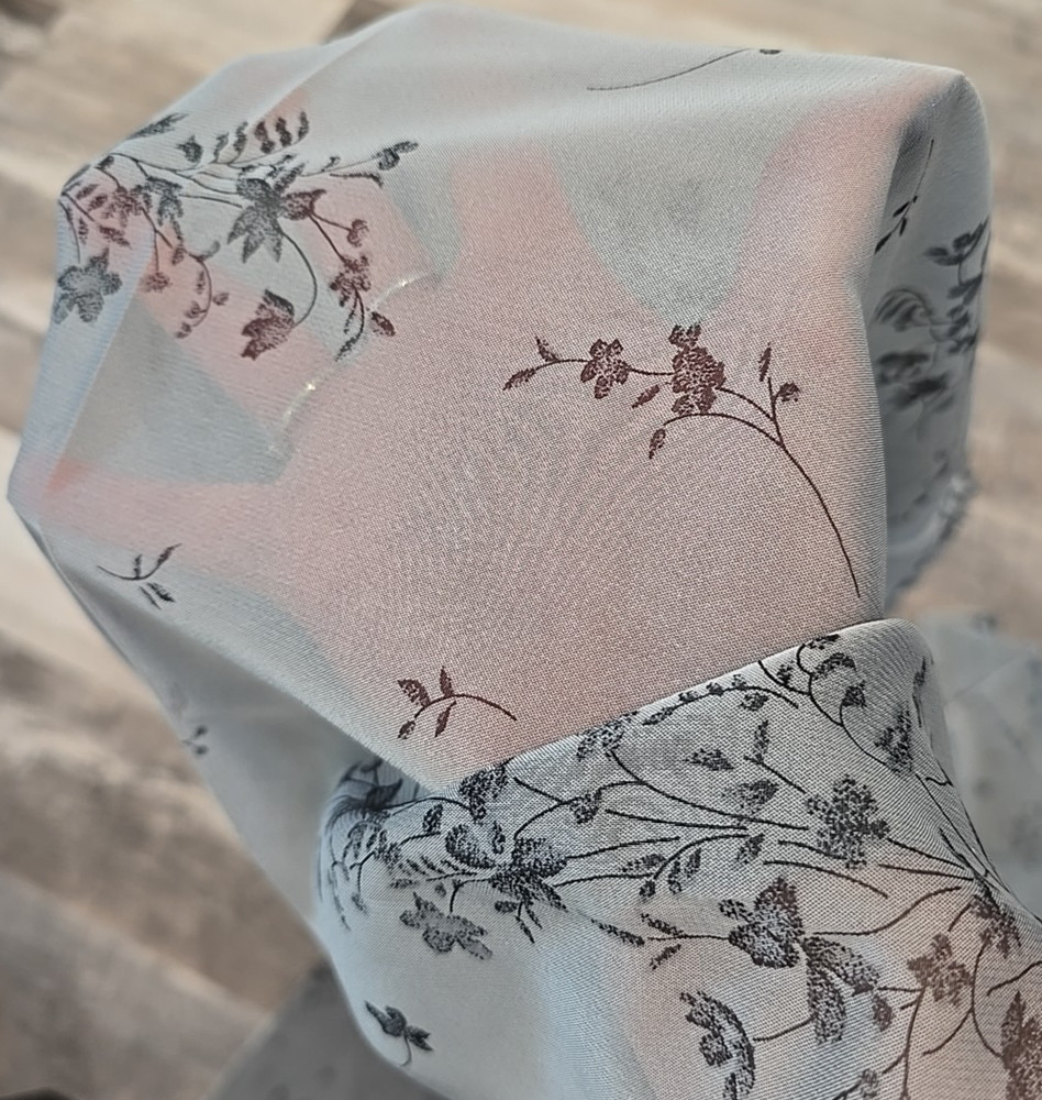 Vintage Unbranded Nylon Sheer/Semi Sheer Gray Floral Fabric 3.3yds