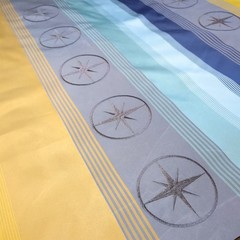 Wide Cabana Stripe Polyester Fabric Nautical Navy Blue Gold Charcoal Gray BTY