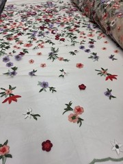 Fabric By The Yard Lace Embroidery Multicolor Pink Floral On Nude Mesh Lace