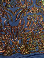 Phoebe Iridescent ORANGE GOLD Sequins on BLACK Mesh Lace Fabric by the Yard – 1