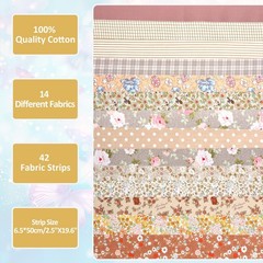42Pcs Jelly Roll Fabric Strips Soft Cotton Quilting 6.5 x 50 cm, Brown