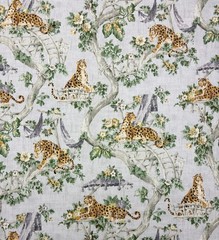 P KAUFMANN LAZY DAYS CLAY GRAY GOLD LEOPARD TOILE COTTON FABRIC BY YARD 54″W