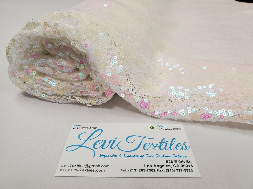 Iridescent White Glitz Sequins Fabric / 3mm Sequin on Poly Mesh BTY