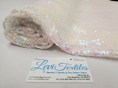 Iridescent White Glitz Sequins Fabric / 3mm Sequin on Poly Mesh BTY
