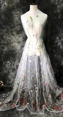 Lace Fabric 2 Yards Beautiful Seaweed Floral Embroidery Lace Tulle White Mesh F