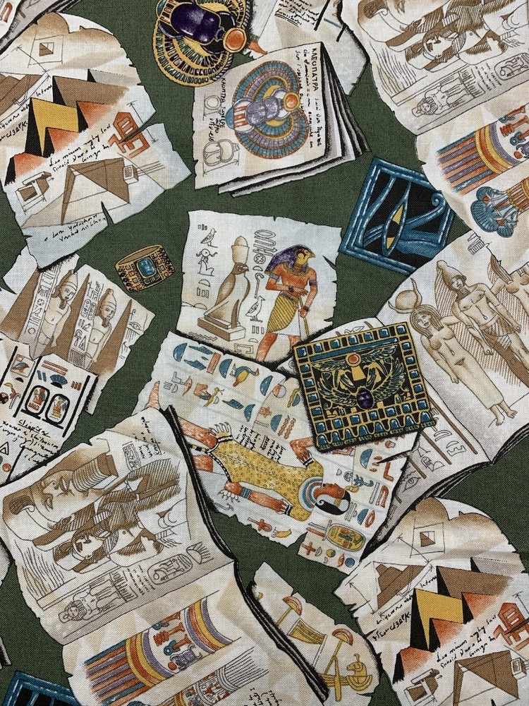 Vtg 1999 Alexander Henry Egyptian Fabric Documents History Scroll Pyramid 1 Yard