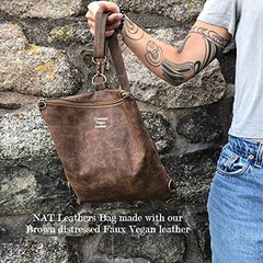 | Brown Distressed Crazy Horse Oily Faux Vegan Leather PU (Peta Approved Vega…
