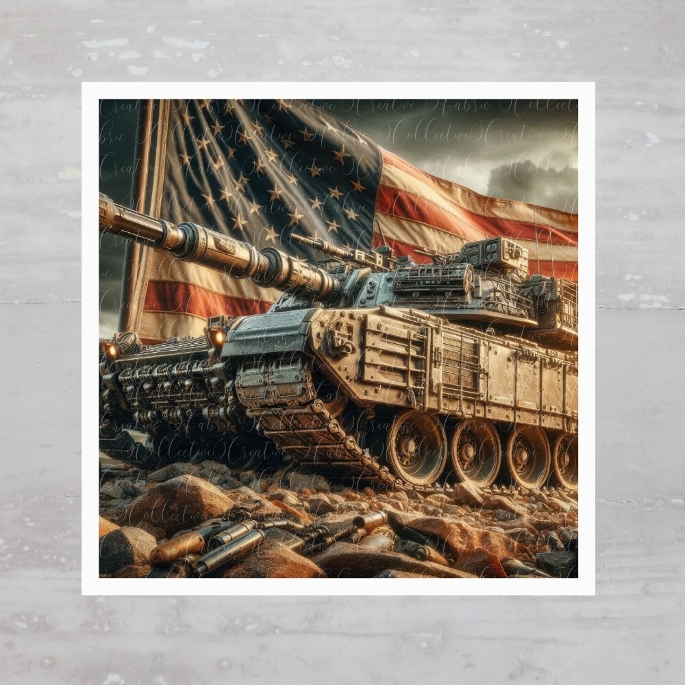 US Military Tank United States Flag Fabric Panel Craft Sewing Quilt Block A759