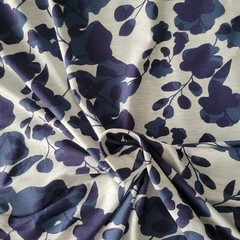 SOFT Gray Bamboo Knit w/ Blue Flowers/Leaves – for Fav Tees! OEKO-TEX! PIECE!