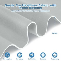 Suede Headliner Fabric with Foam Backing, with Seam 125″ L x 60″ W 3 Grey