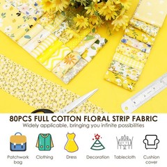 80 PCS Pre-Cut Jelly Roll Fabric Strips 2.5×20 Inch Cotton Quilting Yellow