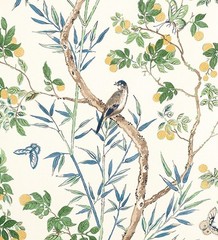 Thibaut Curtain Fabric ‘CLAIRE’ 2.2 METRES YELLOW/NAVY – 100% Linen
