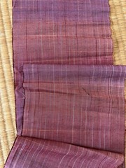 Japanese Vintage Indigo Kasuri Tsumugi Kimono Fabric Silk Pink Check pattern
