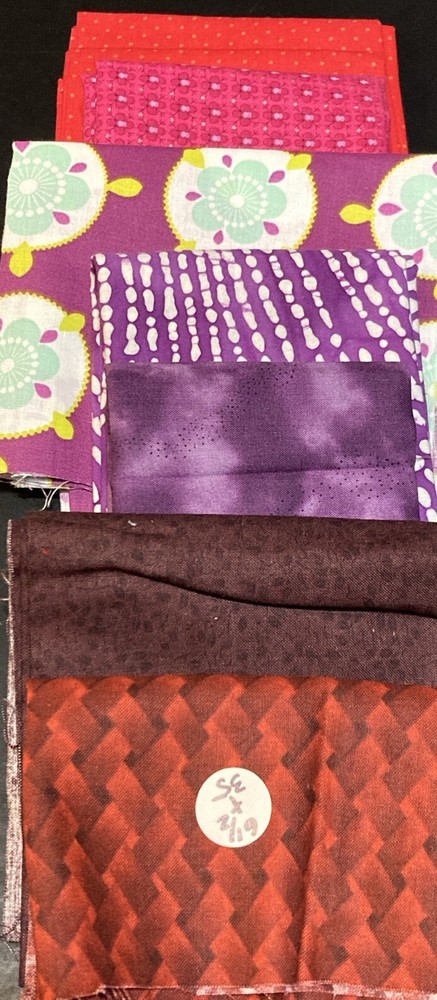 Lot of 8 Fabric Scraps Purple Pink Red Aubergine Dark Red Polka Dot