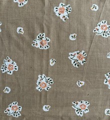 Vtg Cotton Floral Fabric Orange Marigold Plants on White & Tan W45”xL3.7Yards