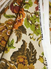 Birds Flowers Avocado Golden on Tan VTG Cotton Canvas House n Home Fabrics 1.75Y