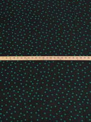 Telio rayon challis fabric – black with scattered green dots – 4.5+ yards long