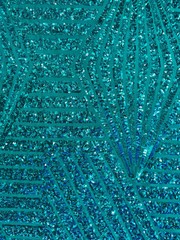 Thea TEAL Geometric Sequins Diamond & Stripes on Poly Spandex Fabric by the Yar