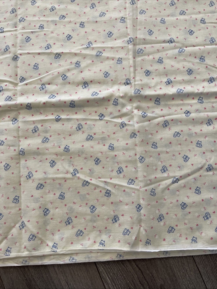Fabric No Brand Looks Vintage Light Yellow With Cute Hearts And Kitties 44×65”