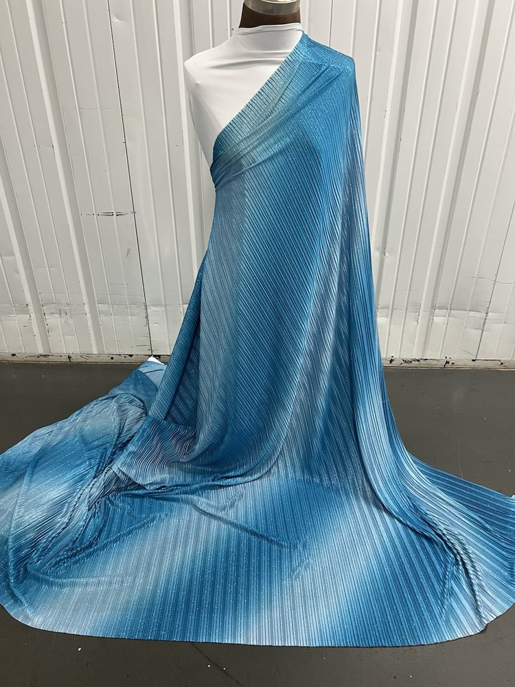 Blue Glitter pleated Fabric 50” Width Sold By The Yard