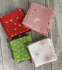 Cotton Fabric 98 Precut 2.5” Squares Red Pink White Green 🍓 Floral