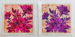 Pink Purple Flowers On Cream Background – 2 Pieces Picture 4 1/4″ x 4 1/4″