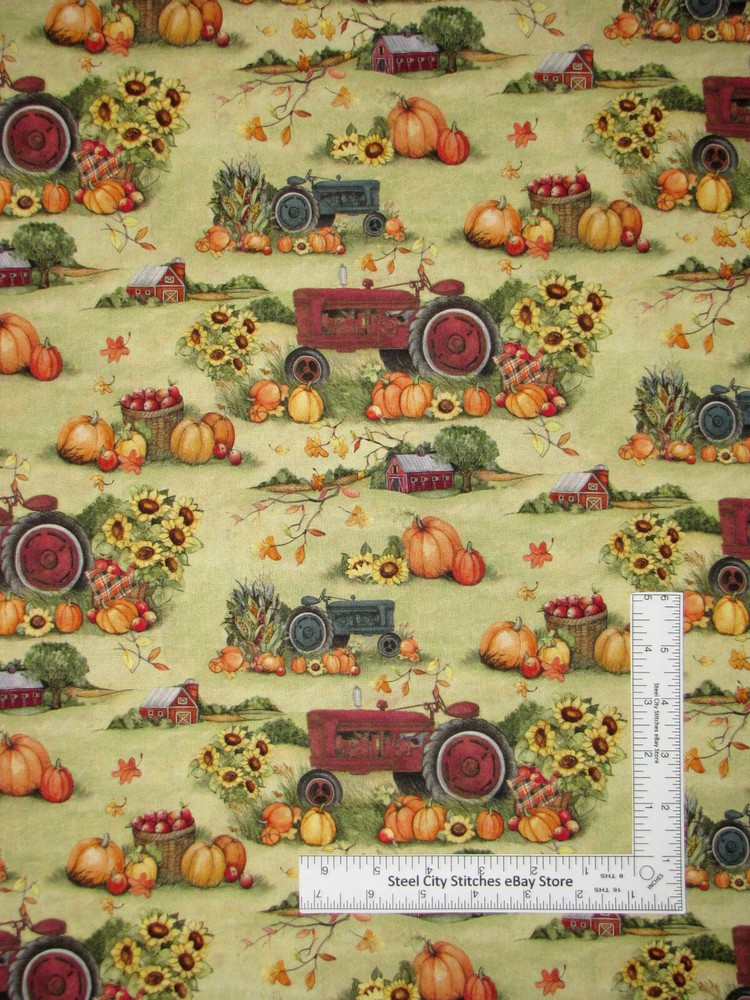 Susan Winget Tractor Fall Harvest Pumpkins Cotton Fabric Springs CP72563 By Yard