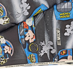 Mickey Mouse Daytona 500 NASCAR Race Car Fabric 3y x 44″w Black Vintage Disney