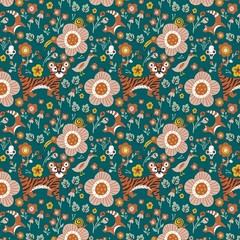 Feline Drive Fabric TIGER GARDEN Green Paintbrush Studio Sold by the Yard