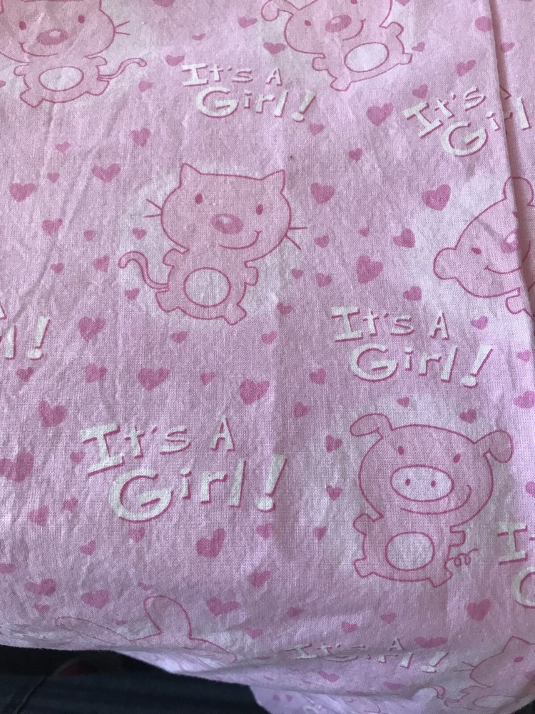 It’s A Girl Pink Fabric 2 2/3 Y Nursery Baby Bear 100% Cotton Quilting Infant F1