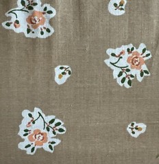 Vtg Cotton Floral Fabric Orange Marigold Plants on White & Tan W45”xL3.7Yards
