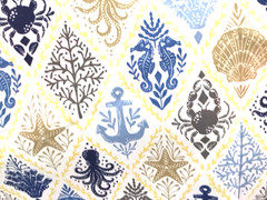 Nautical Outdoor Fabric Upholstery Shell Anchor Blue Tan 3.75 Yard Lot