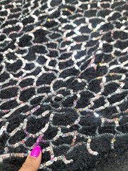 Fabric By The Yard Stretch Black Shaggy Silver Sequins Fashion Short Fringes