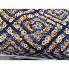 Vintage Unbranded Floral Fabric Retro 70s Mod Bohemian Geometric Medallion Navy
