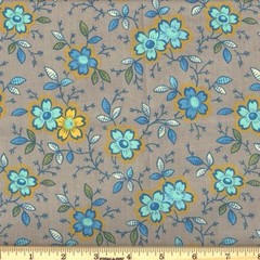 2 Yards – Blue Grey Floral Fabric Cotton Quilt Sewing Happy Floral Pink