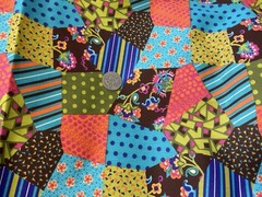 Crazy Quilt Cheater Patch Fabric Plus Coordinating, Brown Lime, Turquoise 6 Yds