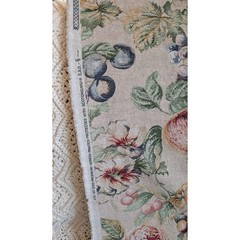 Vintage Floral Fruit Screen Printed Fabric Linen Look 152×55 Scotchgard ESD