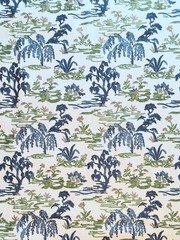 4 Yards Premier Prints Meadow-Slub Linen White Printed Drapery Fabric in Bermuda