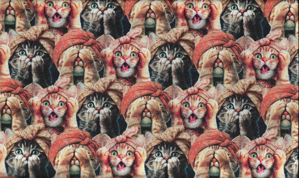 100% cotton novelty fabric “Three Wise Cats” by 3 Wishes Fabric