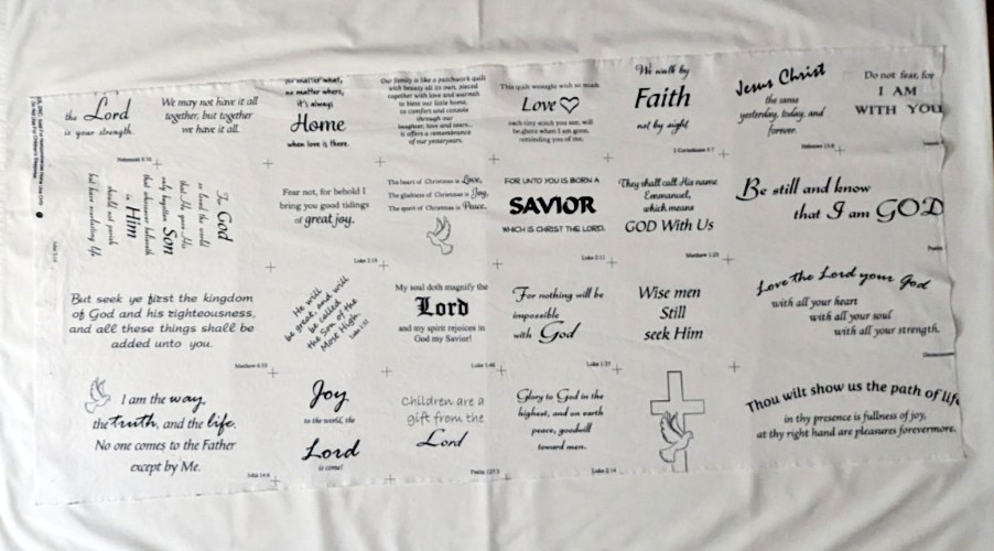 Christian Scripture Fabric Panel 19×43 Quilt Blocks Faith Bible Verses